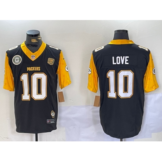 Men's Green Bay Packers #10 Jordan Love Black White Gold 2024 F.U.S.E. Home Vapor Untouchable Limited Stitched Jersey - Ujersey
