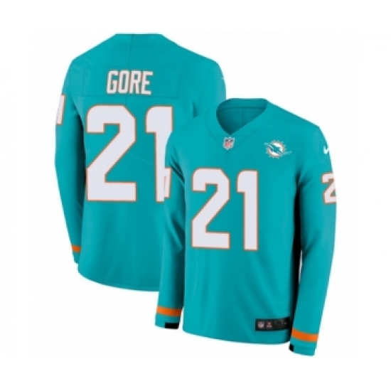 Men's Nike Miami Dolphins #21 Frank Gore Limited Aqua Therma Long Sleeve NFL Jersey - Ujersey
