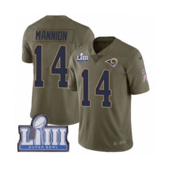 Men's Nike Los Angeles Rams #14 Sean Mannion Limited Olive 2017 Salute to Service Super Bowl LIII Bound NFL Jersey - Ujersey