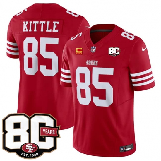 Men's San Francisco 49ers #85 George kittle Red 80th Anniversary And 4-Star C 2026 F.U.S.E. Vapor Untouchable Limited Football Stitched Jersey - Ujersey
