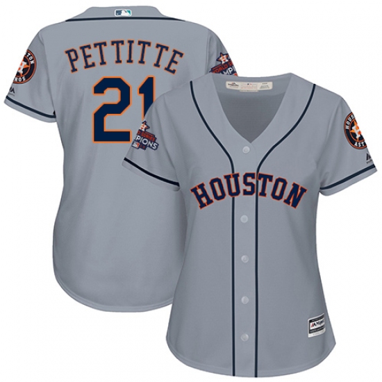 Women's Majestic Houston Astros #21 Andy Pettitte Replica Grey Road 2017 World Series Champions Cool Base MLB Jersey