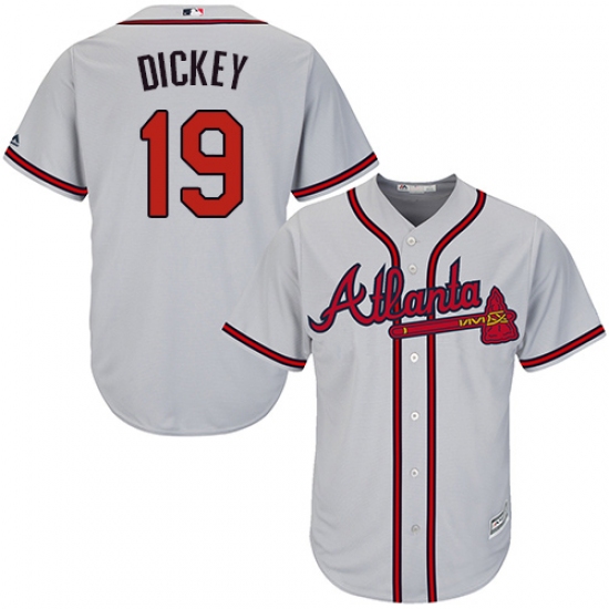 Youth Majestic Atlanta Braves #19 R.A. Dickey Authentic Grey Road Cool Base MLB Jersey - Ujersey