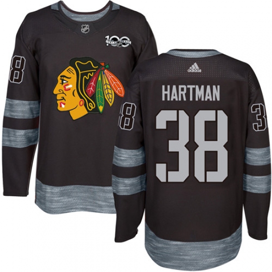 Men's Adidas Chicago Blackhawks #38 Ryan Hartman Authentic Black 1917-2017 100th Anniversary NHL Jersey - Ujersey