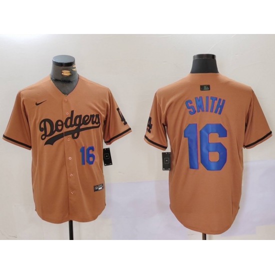 Men's Los Angeles Dodgers #16 Will Smith NUmber Olive Cool Base Limited Stitched Jerseys - Ujersey