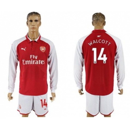 Arsenal #14 Walcott Red Home Long Sleeves Soccer Club Jersey