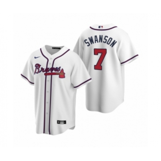 Men's Atlanta Braves #7 Dansby Swanson Nike White 2020 Replica Home Jersey - Ujersey