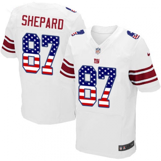 Men's Nike New York Giants #87 Sterling Shepard Elite White Road USA Flag Fashion NFL Jersey - ujerseystore