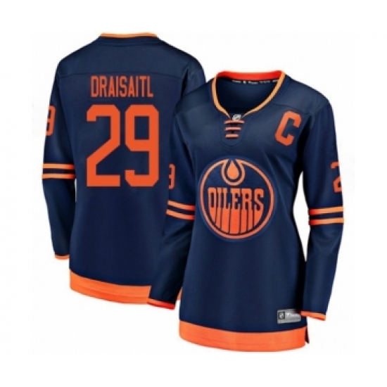 Women's Edmonton Oilers #29 Leon Draisaitl Authentic Navy Blue Alternate Fanatics Branded Breakaway Hockey Jersey - Ujersey