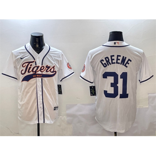 Men's Detroit Tigers #31 Riley Greene White With Cool Base Stitched Baseball Jersey - Ujersey