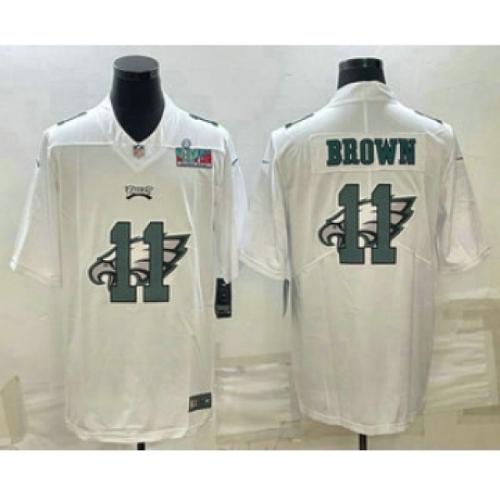 Men's Philadelphia Eagles #11 AJ Brown Super Bowl LVII Patch White Shadow Logo Limited Stitched Jersey - Ujersey