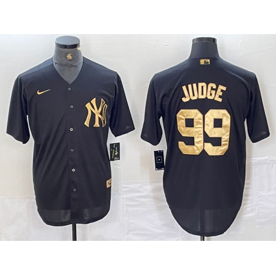 Men's New York Yankees #99 Aaron Judge Black Gold Cool Base Stitched Jersey - Ujersey