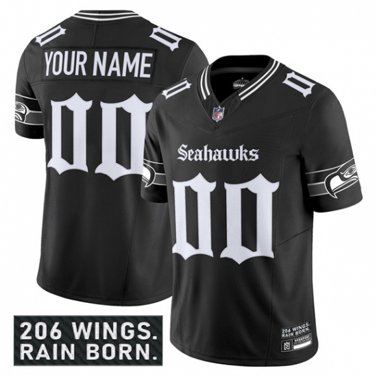 Men's Seattle Seahawks Active Player Custom Black 2025 F.U.S.E. 'Gothic Rain City Shadows Edition' Vapor Limited Stitched Jersey - Ujersey