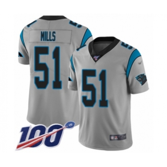Youth Carolina Panthers #51 Sam Mills Silver Inverted Legend Limited 100th Season Football Jersey - Ujersey