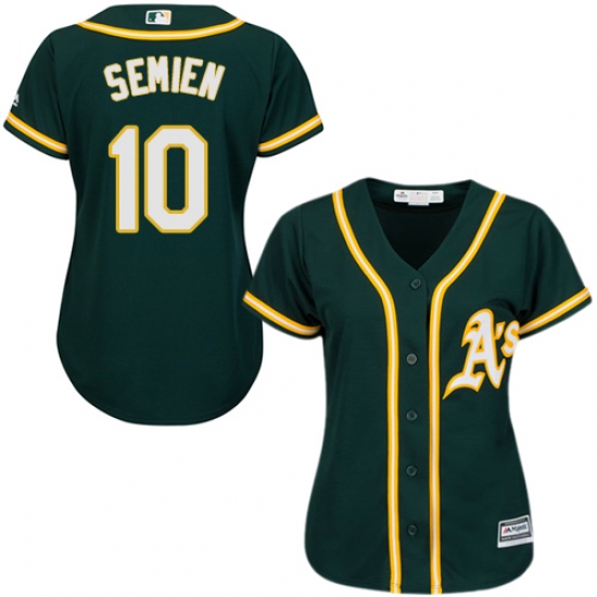 Women's Majestic Oakland Athletics #10 Marcus Semien Authentic Green Alternate 1 Cool Base MLB Jersey - Ujersey