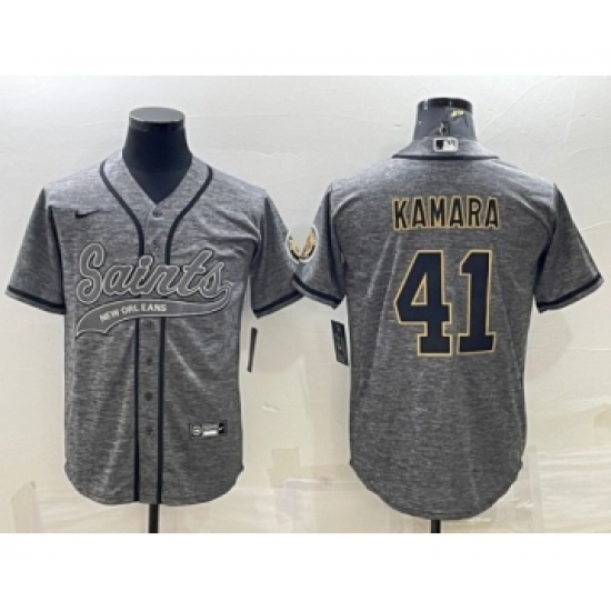 Men's New Orleans Saints #41 Alvin Kamara Gray With Patch Cool Base Stitched Baseball Jersey - Ujersey