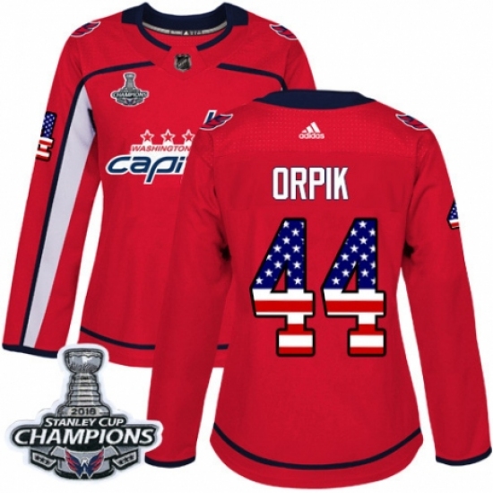 Women's Adidas Washington Capitals #44 Brooks Orpik Authentic Red USA Flag Fashion 2018 Stanley Cup Final Champions NHL Jersey - Ujersey