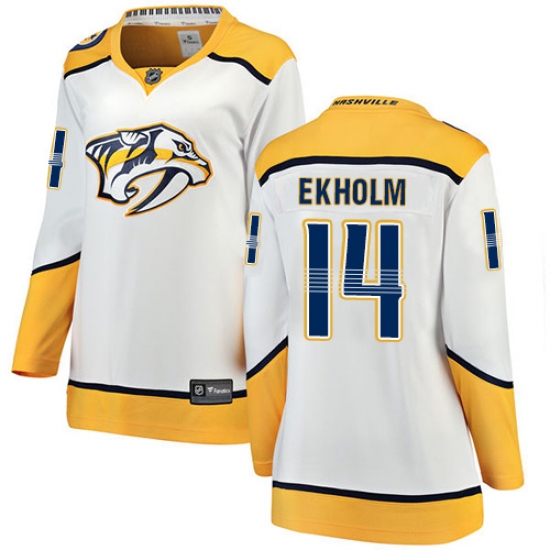 Women's Nashville Predators #14 Mattias Ekholm Fanatics Branded White Away Breakaway NHL Jersey