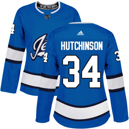 Women's Adidas Winnipeg Jets #34 Michael Hutchinson Authentic Blue Alternate NHL Jersey - Ujersey