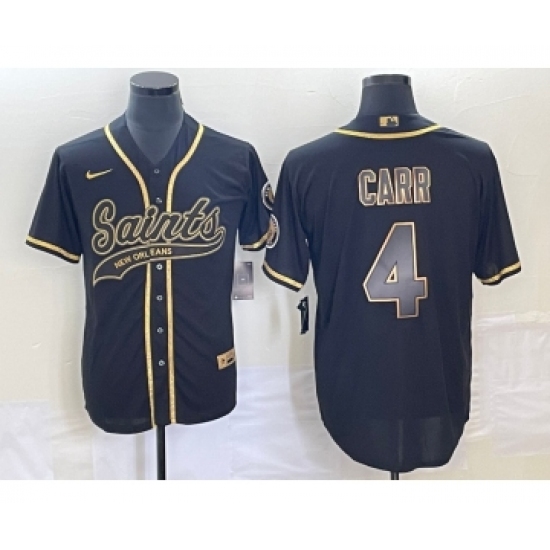 Men's New Orleans Saints #4 Derek Carr Black Gold Cool Base Stitched Baseball Jersey