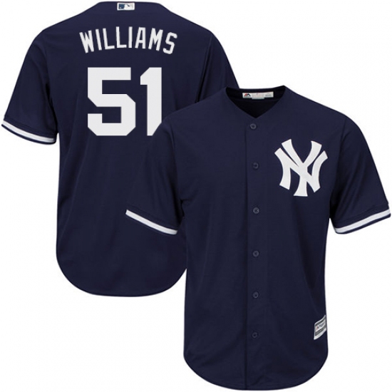 Men's Majestic New York Yankees #51 Bernie Williams Replica Navy Blue Alternate MLB Jersey - Ujersey