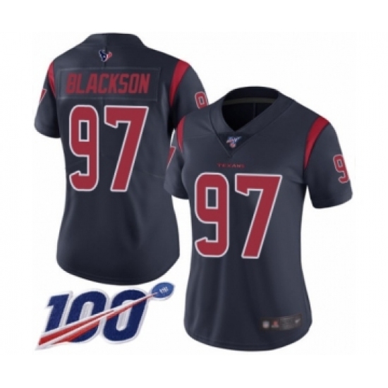 Women's Houston Texans #97 Angelo Blackson Limited Navy Blue Rush Vapor Untouchable 100th Season Football Jersey - Ujersey