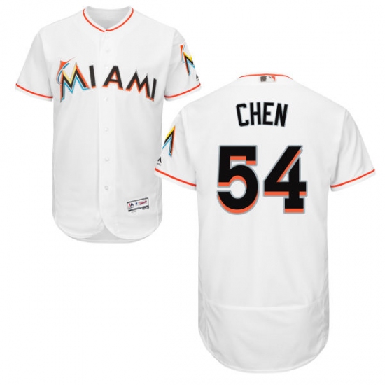 Men's Majestic Miami Marlins #54 Wei-Yin Chen White Home Flex Base Authentic Collection MLB Jersey - Ujersey