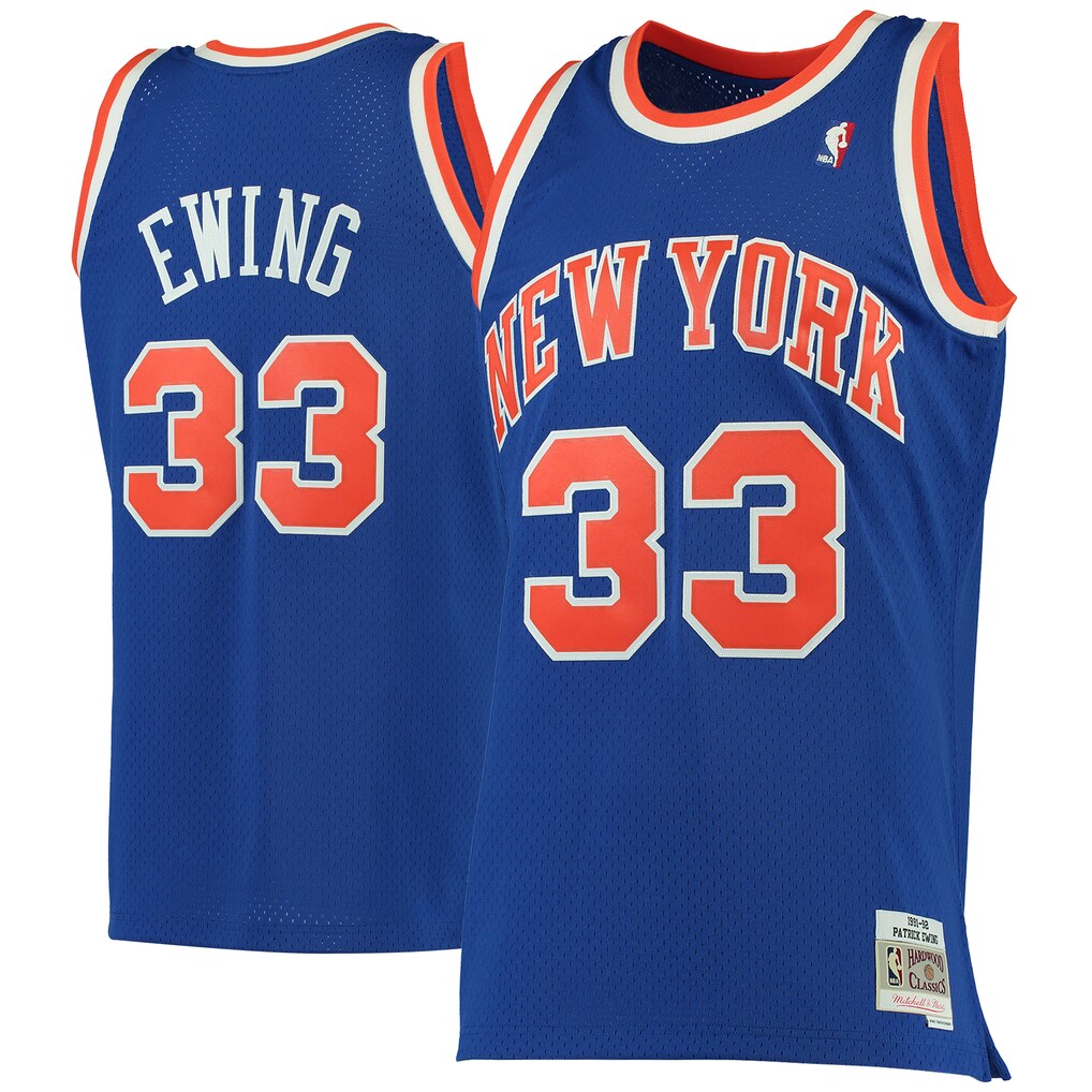 Men's New York Knicks Patrick Ewing Mitchell & Ness Blue 1991/92 Hardwood Classics Swingman Jersey - Ujersey Shop