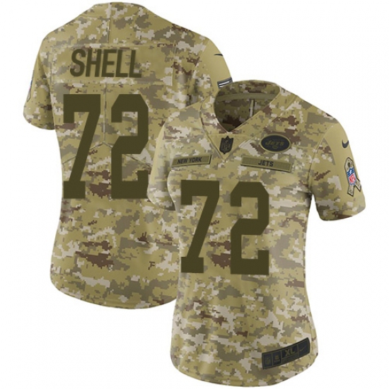 Women's Nike New York Jets #72 Brandon Shell Limited Camo 2018 Salute to Service NFL Jersey - Ujersey