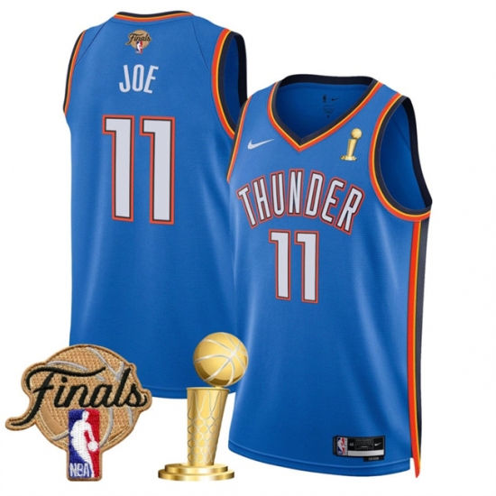 Men's Oklahoma City Thunder #11 Isaiah Joe Blue 2025 Finals And Finals Champions Icon Edition Stitched Basketball Jersey