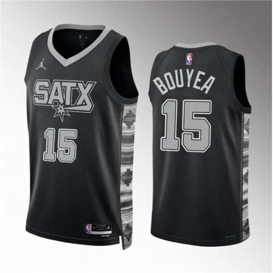 Men's San Antonio Spurs #15 Jamaree Bouyea Black Statement Edition Stitched Basketball Jersey - Ujersey
