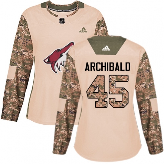 Women's Adidas Arizona Coyotes #45 Josh Archibald Authentic Camo Veterans Day Practice NHL Jersey - Ujersey
