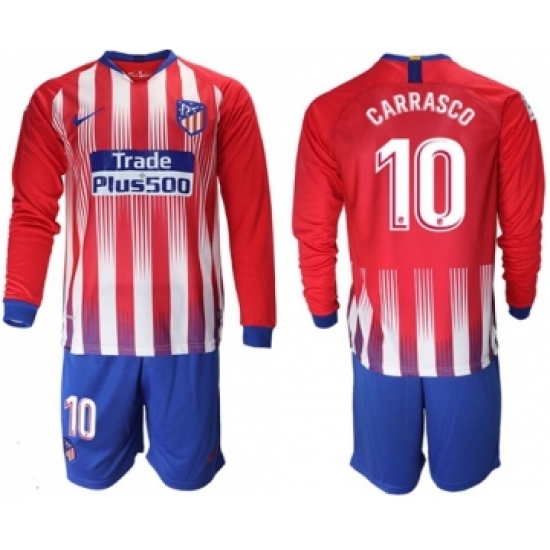 Atletico Madrid #10 Carrasco Home Long Sleeves Soccer Club Jersey