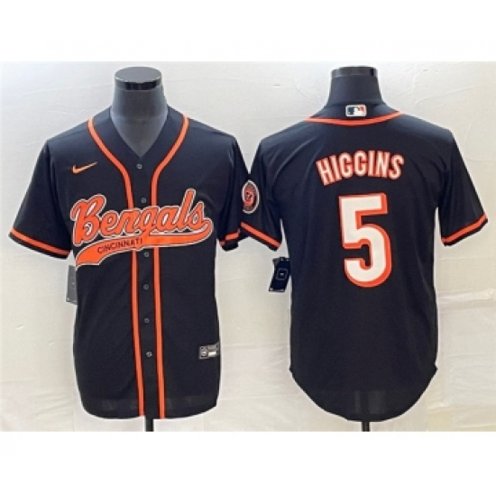 Men's Cincinnati Bengals #5 Tee Higgins Black Cool Base Stitched Baseball Jersey - Ujersey