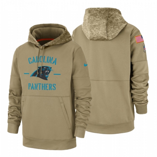 Men's Carolina Panthers 2019 Salute to Service Tan Sideline Therma Pullover Hoodie - Ujersey