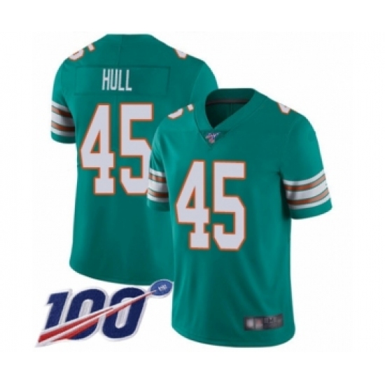Men's Miami Dolphins #45 Mike Hull Aqua Green Alternate Vapor Untouchable Limited Player 100th Season Football Jersey - Ujersey