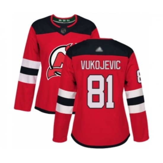 Women's New Jersey Devils #82 Nikita Okhotyuk Authentic Red USA Flag Fashion Hockey Jersey - Ujersey