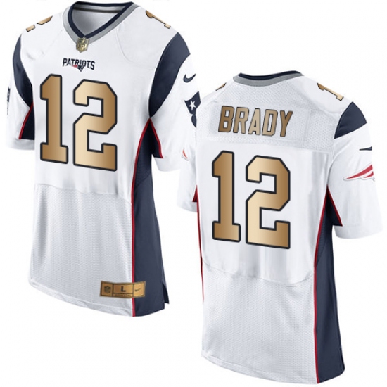 Men's Nike New England Patriots #12 Tom Brady Elite White/Gold NFL Jersey