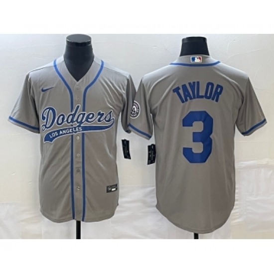 Men's Los Angeles Dodgers #3 Chris Taylor Grey Cool Base Stitched Baseball Jersey1 - Ujersey