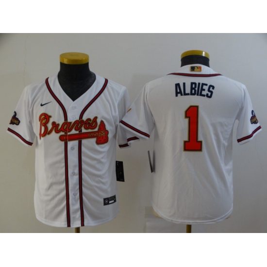 Youth Atlanta Braves #1 Ozzie Albies Nike White 2022 Gold Program Authentic Player Jersey - Ujersey