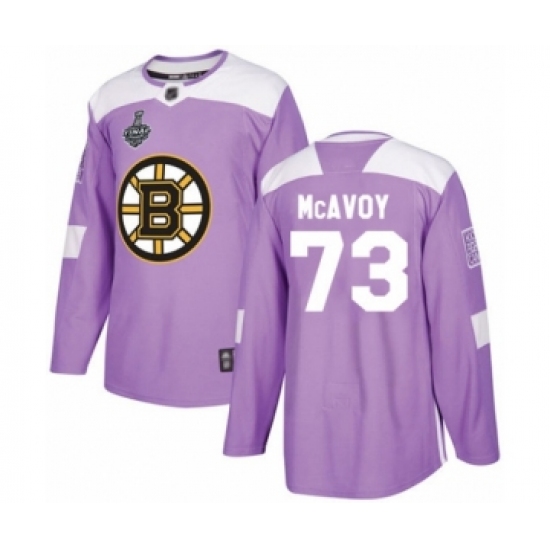 Men's Boston Bruins #73 Charlie McAvoy Authentic Purple Fights Cancer Practice 2019 Stanley Cup Final Bound Hockey Jersey - Ujersey