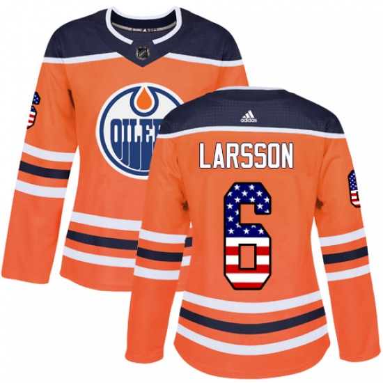 Women's Adidas Edmonton Oilers #6 Adam Larsson Authentic Orange USA Flag Fashion NHL Jersey - Ujersey