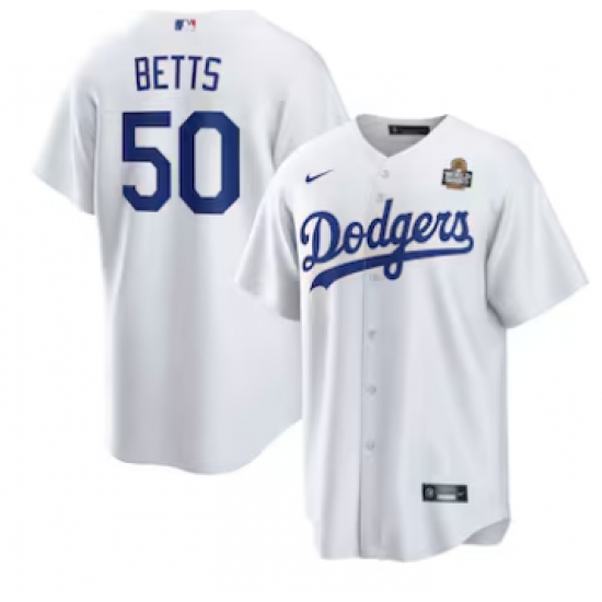 Men's Los Angeles Dodgers #50 Mookie Betts Nike White 2024 World Series Home Replica Player Jersey - Ujersey