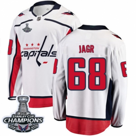 Youth Washington Capitals #68 Jaromir Jagr Fanatics Branded White Away Breakaway 2018 Stanley Cup Final Champions NHL Jersey - Ujersey