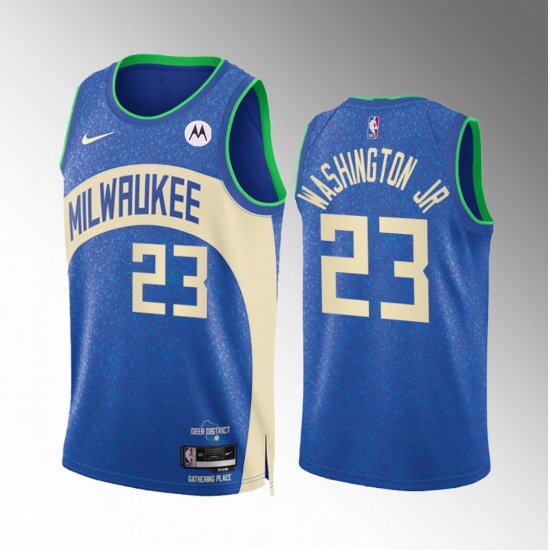 Men's Milwaukee Bucks #23 TyTy Washington Jr. Blue 2023-24 City Edition Stitched Basketball Jersey - Ujersey