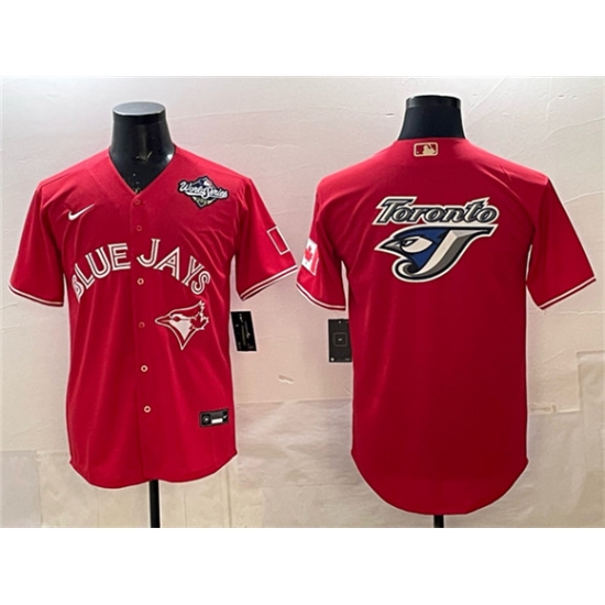 Men's Toronto Blue Jays Team Big Logo Red 2025 World Series Home Cool Base Stitched Baseball Jersey - Ujersey
