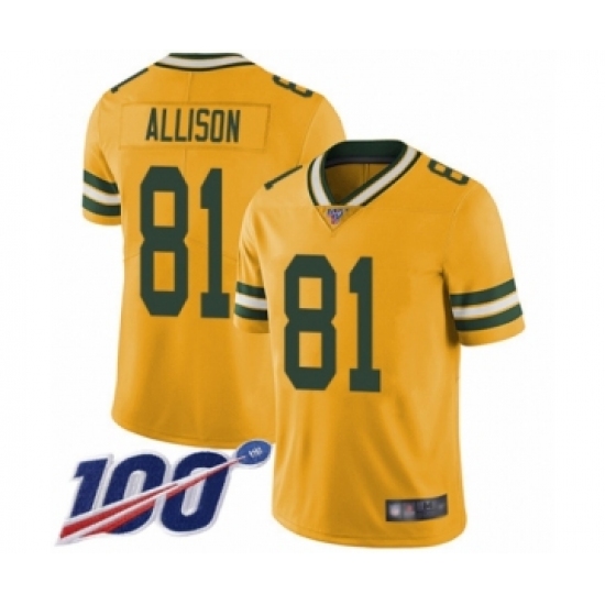 Men's Green Bay Packers #81 Geronimo Allison Limited Gold Rush Vapor Untouchable 100th Season Football Jersey - Ujersey