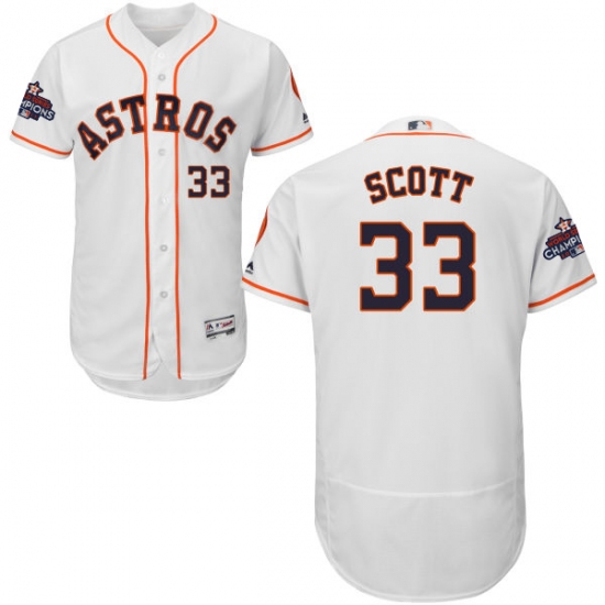 Men's Majestic Houston Astros #33 Mike Scott Authentic White Home 2017 World Series Champions Flex Base MLB Jersey - Ujersey