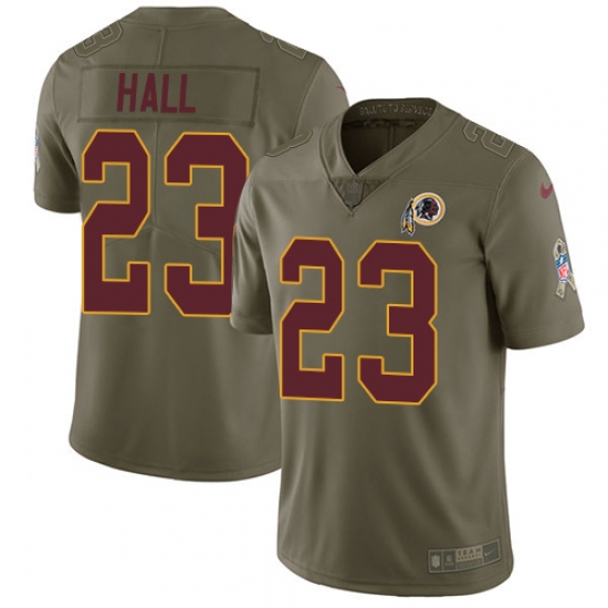 Youth Nike Washington Redskins #23 DeAngelo Hall Limited Olive 2017 Salute to Service NFL Jersey