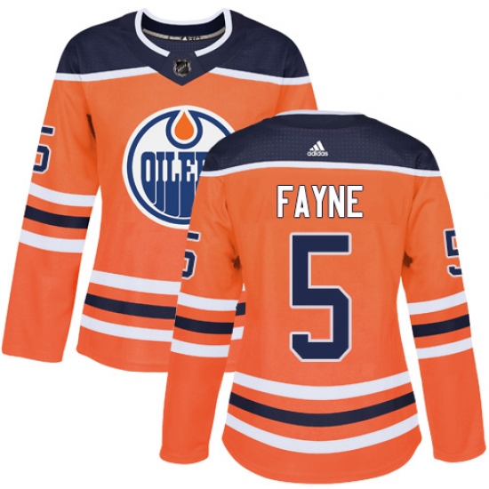 Women's Adidas Edmonton Oilers #5 Mark Fayne Authentic Orange Home NHL Jersey - Ujersey