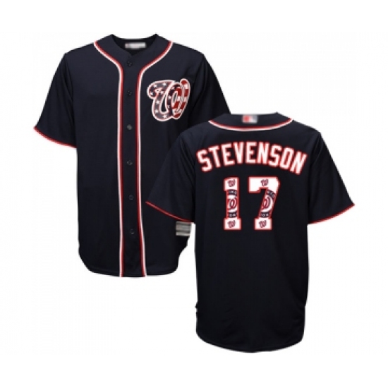 Men's Washington Nationals #17 Andrew Stevenson Authentic Navy Blue Team Logo Fashion Cool Base Baseball Jersey - Ujersey